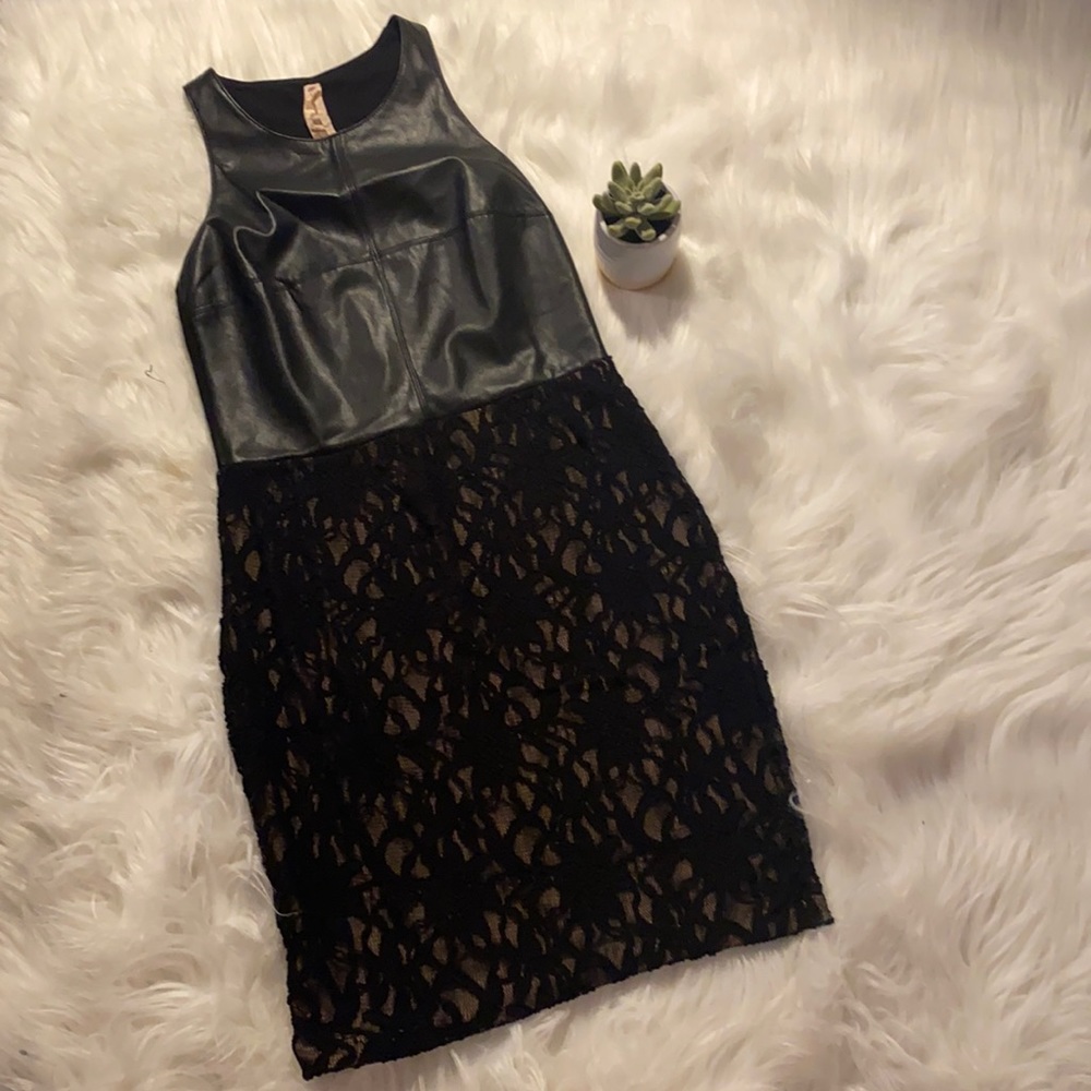 Bailey 44 Black Leather and Lace Dress